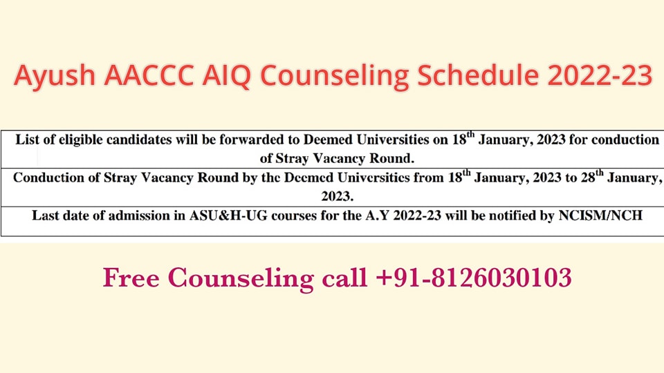 AYUSH NEET UG Counselling 2022-23 Schedule , Dates, Registration, Fee ...